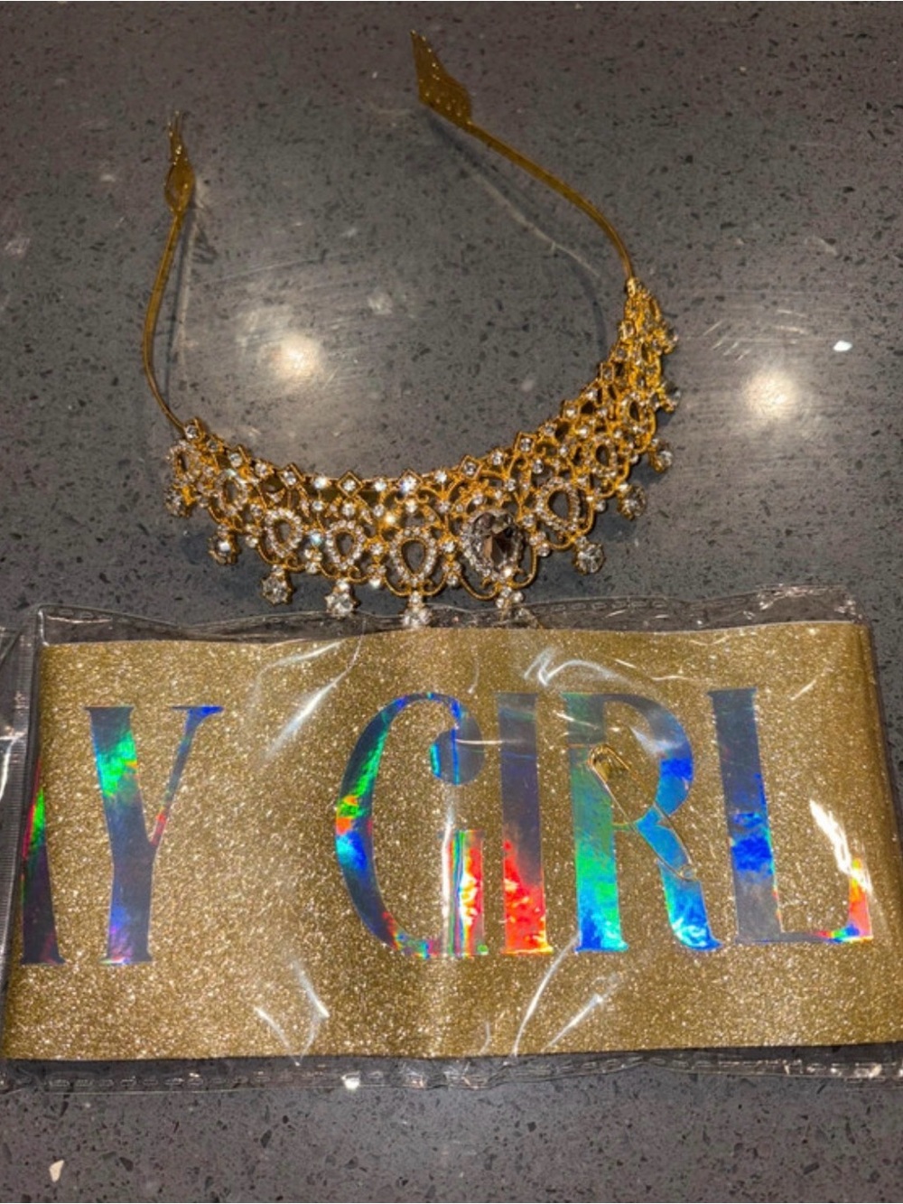 Gold Crystal Bridal Tiara Headband - Unbranded